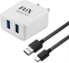 Flix 12 W 2.4 A Multiport Mobile XWC 64D 12 W Charger with Detachable Cable (Beetel, Cable Included)