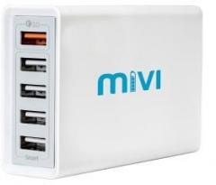 Mivi Desktop USB Charging Station HUB: [ Qualcomm Quick Charge 3.0 certified] 5 port 8A USB Turbo charging adapter with fast charging and turbo charging compatible with all mobiles, tablets and more 8 A Multiport Mobile Charger