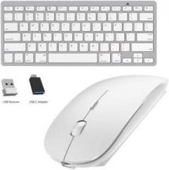 Roq 2.4Ghz Slim Rechargeable Wireless Optical Mouse & Type C Adapter, USB Receiver with Ultra Slim Mini Wireless Bluetooth Multi device Keyboard