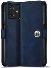 Sess Xusive Flip Cover for Moto G54 5G Designer Button Magnet Closure Button Blue (Dual Protection)