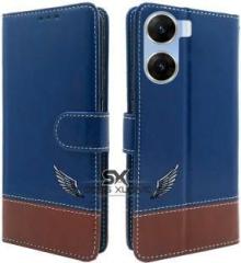 Sess Xusive Flip Cover for Vivo V29E 5G Dual Color Leather Finish Wallet Blue & Brown (Dual Protection)