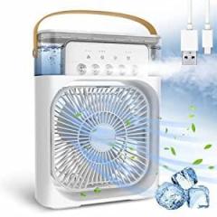 One94store Humidifier Air Cooler Fan Mini Cooler For Home With 3 Speed Mode, Mist Fan With Water Spray, 7 Color LED And Timer, USB Personal Cooler Desk Fan For Shop, Office, Kitchen Portable AC (USB Powered Mini, White)
