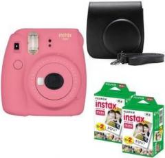 Fujifilm Mini 9 Flamingo Pink With Black Case 40 Shots Instant Camera
