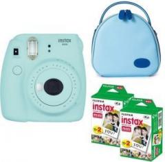 Fujifilm Mini 9 Ice Blue with blue shell bag and 40 Shots Instant Camera