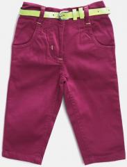 612 League Burgundy Regular Fit Solid Trousers girls