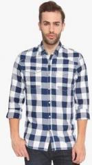 883 Police Navy Blue Checked Slim Fit Casual Shirt men
