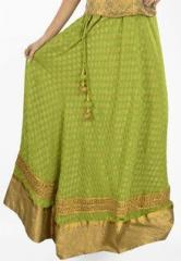9rasa Green Banarasi Georgette Block Printed Border Skirt women