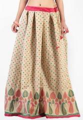 Admyrin Cream Chanderi Skirt Having Allover Polka Prints women