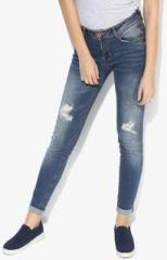 Alcott Blue Washed Mid Rise Skinny Fit Jeans women