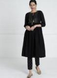 All About You Black Embroidered A Line Kurta women