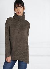 All About You Brown Solid High Neck Sweater women