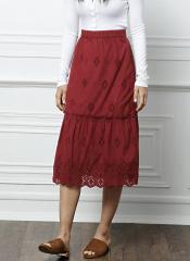 All About You Maroon Solid A Line Skirt women