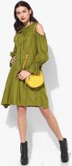 All About You Olive Green Solid Drop Waist Dress women