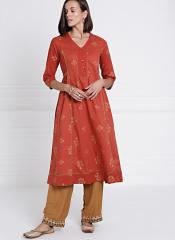 All About You Rust Red Printed A Line Kurta women