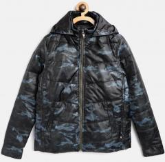 Allen Solly Junior Black & Blue Camouflage Print Hooded Padded Jacket boys