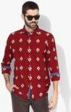 Allen Solly Maroon Printed Regular Fit Casual Shirt men