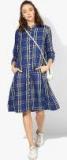 And Blue Checked A Line Dress women