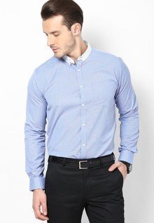 Andrew Hill Button Down Blue Full Sleeve Formal Shirt With White Collar men