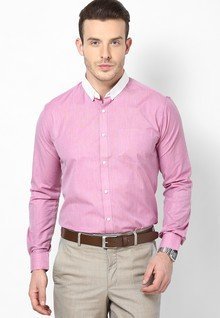 Andrew Hill Button Down Dark Pink Full Sleeve Formal Shirt With White Collar men