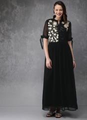 Anouk Black Embroidered Maxi Dress women