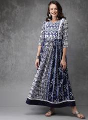 Anouk Blue Printed A Line Dress women