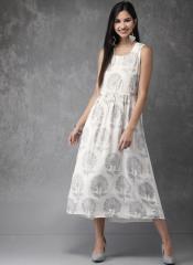 Anouk Off White Printed Empire Dress women