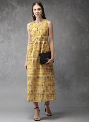 Anouk Yellow Checked Fit And Flare Dress women