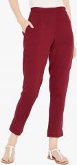 Aujjessa Maroon Solid Regular Fit Coloured Pants women