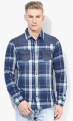 Being Human Clothing Blue Checked Slim Fit Casual Shirt men
