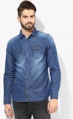 Being Human Clothing Blue Solid Slim Fit Casual Shirt men