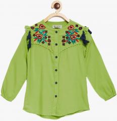Bella Moda Green Self Design Shirt Style Top girls