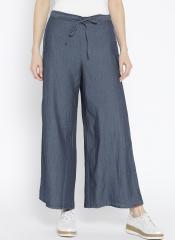 Biba Blue Solid Regular Fit Parallel Trouser women