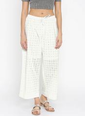 Biba White Self Design Regular Fit Coloured Pants women