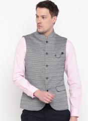 Blackberrys Grey Woven Design Slim Fit Nehru Jacket men
