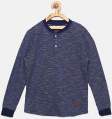 Bossini Blue Striped Mandarin Collar T shirt boys