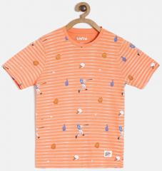 Bossini Peach Striped Round Neck T Shirt boys