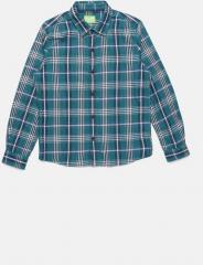 Bossini Teal Blue & White Regular Fit Checked Casual Shirt boys