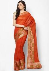 Bunkar Orange Silk Blend Saree women