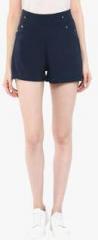 Calgari Navy Blue Solid Shorts women