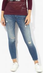 Calvin Klein Jeans Blue Solid Mid Rise Slim Fit Jeans women