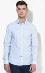 Celio Blue Printed Slim Fit Casual Shirt men