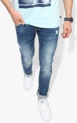Celio Blue Slim Fit Mid Rise Low Distress Stretchable Jeans men