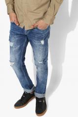Celio Blue Slim Fit Mid Rise Mildly Distressed Jeans men