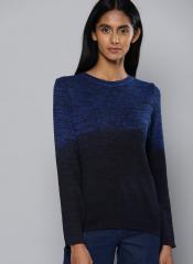 Chemistry Blue & Black Ribbed Pullover women