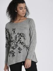 Chemistry Grey Self Pattern Pullover Sweater women