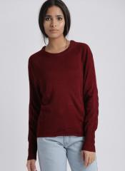 Chemistry Maroon Solid Pullover Sweater women