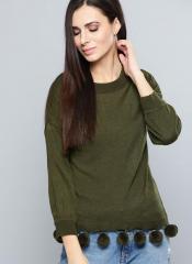Chemistry Olive Green Solid Pullover women