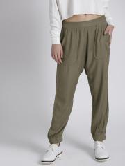 Chemistry Women Olive Green Regular Fit Solid Joggers