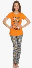 Clovia Orange Printed Pyjama Set women