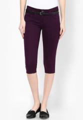 Deal Jeans Purple Solid 3/4Ths women